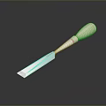 Professional Metal Chisel With Wooden Handle On Dark Reflective Background 3d model