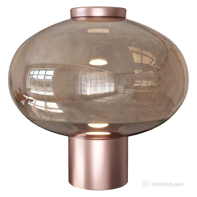 Modern Rose Gold Table Lamp With Spherical Reflective Lampshade And Metallic Base 3d model