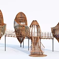 Unique Egg Shaped Modern Wooden House With Connected Bridges And Stairs
