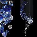 Decorative Blue And Transparent Glass Block Chandelier Hanging On Black Background