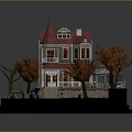 Victorian Style Multi Story House With Red Roof Porch Trees And Front Car
