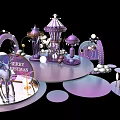 Festive Christmas Decoration Scene With Purple Carousel Arched Structures And Deer Ornament 3d model