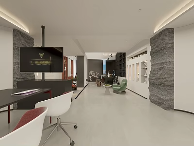 Modern Public Office Space With Open Layout Desk Chairs Sofa And Marble Walls 3d model