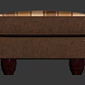Plaid Pattern Upholstered Sofa Stool With Dark Brown Frame And Stitched Details