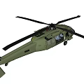 Olive Green Military Helicopter with Rotor Blades Fuselage and Cockpit Windows
