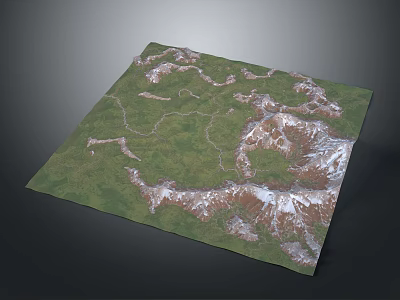 3D Terrain Model Featuring Mountainous Areas Green Land And Snow Covered Peaks 3d model