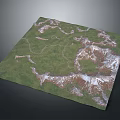3D Terrain Model Featuring Mountainous Areas Green Land And Snow Covered Peaks