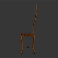 Classic High Back Carved Wood Chair With Blue Patterned Fabric And Curved Legs