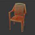 Orange Plastic Leisure Chair with Armrests and Striped Backrest for Indoor Outdoor Use