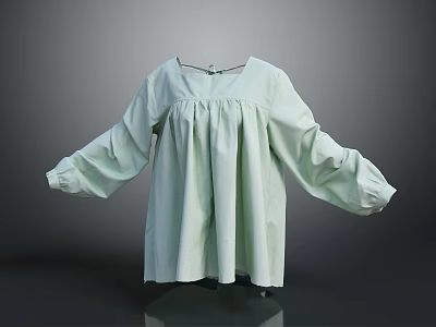 Light Green Long Sleeve Pleated Blouse With Loose Fit And Neck Detail 3d model