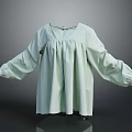 Light Green Long Sleeve Pleated Blouse With Loose Fit And Neck Detail