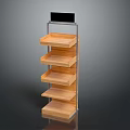 Daily Necessities Display Stand With Multiple Wooden Shelves Metal Frame And Top Signboard