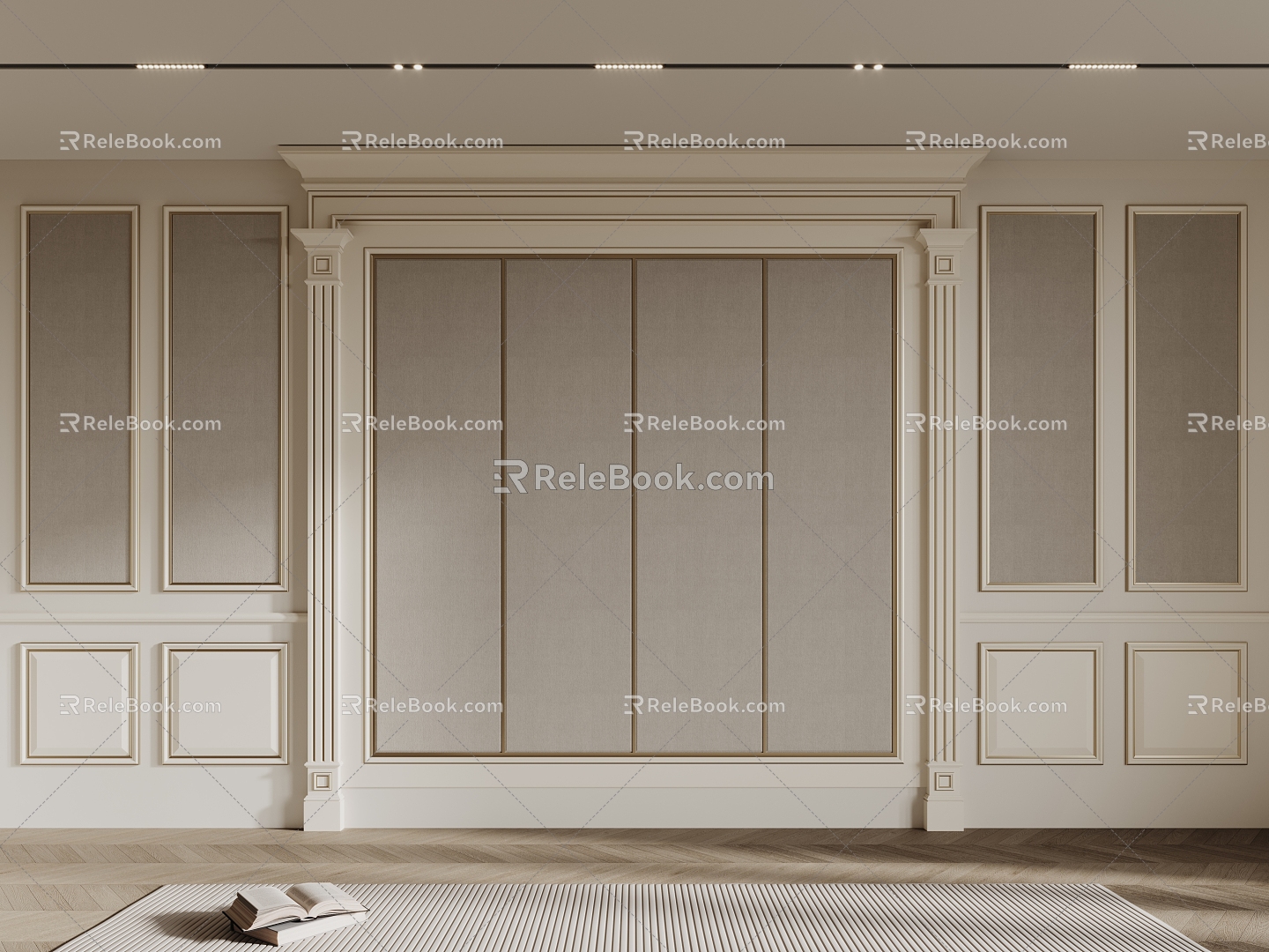 French background wall component line plaster line carved line 3d model