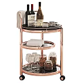 Three Tier Rose Gold Frame Desk with Black Trays Wine Bottles Glasses Jars Towels