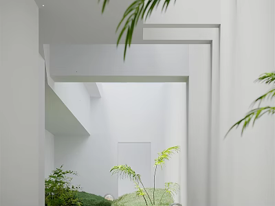Modern Garden Landscape With White Architectural Elements Green Plants And Natural Lighting 3d model