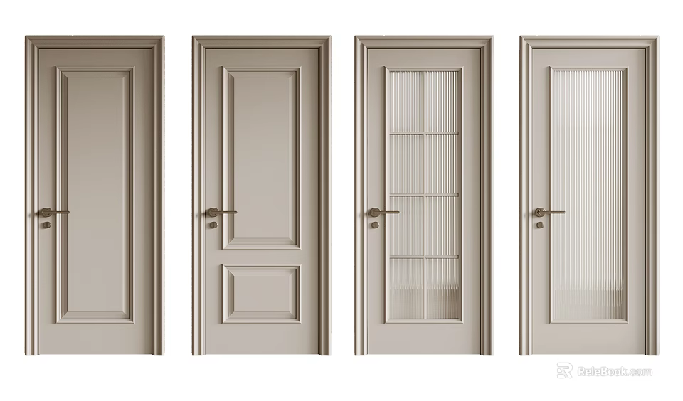 Various Design Light Colored Hinged Doors With Panel And Glass Options 3d model