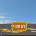 Several Orange Colored Ticket Tags With Yellow Borders On Blue Background