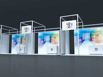 Modern Exhibition Booths With White Frame And Colorful Background Logo Design 3d model