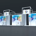 Modern Exhibition Booths With White Frame And Colorful Background Logo Design