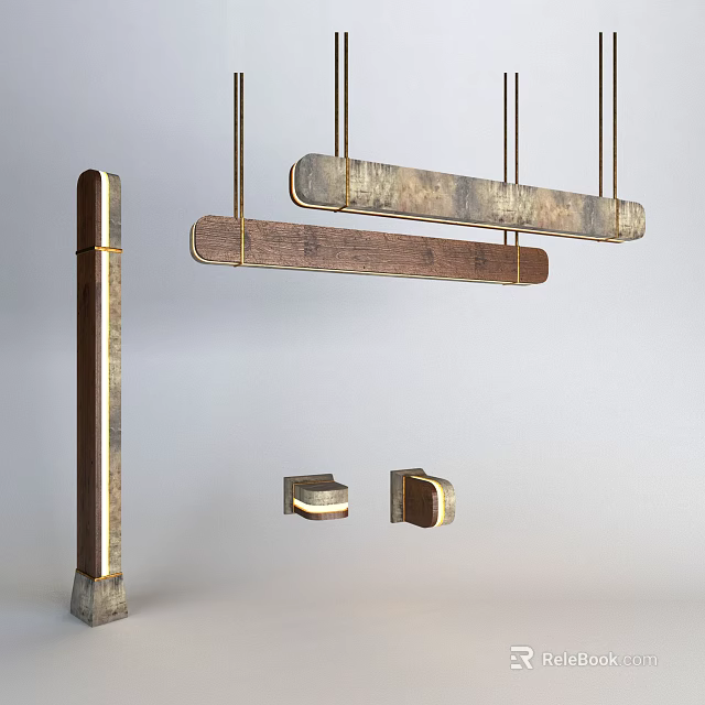 Contemporary Chandelier Featuring Metal Suspension And Wooden Panels For Modern Interiors 3d model 