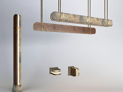 Contemporary Chandelier Featuring Metal Suspension And Wooden Panels For Modern Interiors 3d model