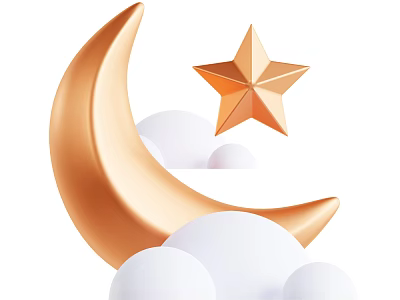 Elegant Decorative Ornament Set with Golden Moon Star and White Clouds 3d model