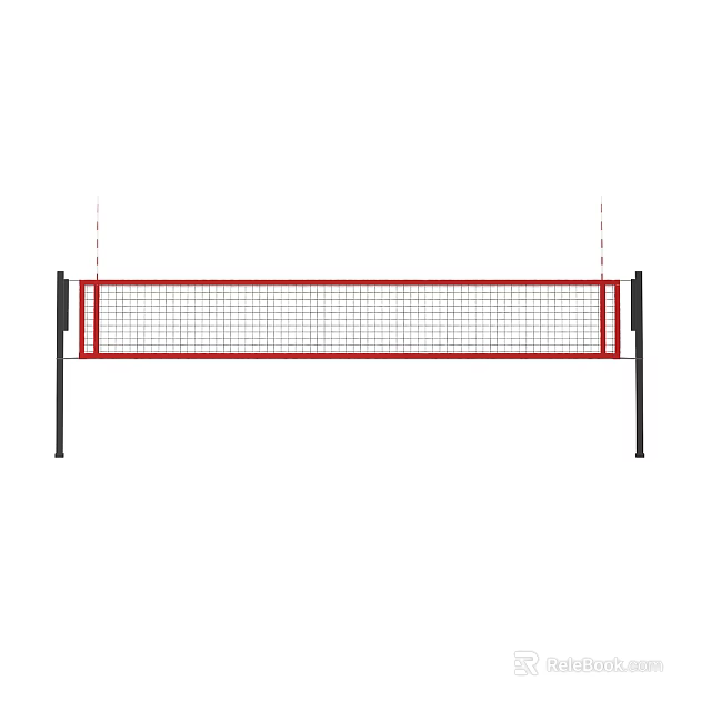 Professional Badminton Net With Red Mesh And Black Support Poles For Sports 3d model 