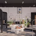 Stylish Clothing Store Interior With Mannequins Clothing Racks Round Display Tables And Plants