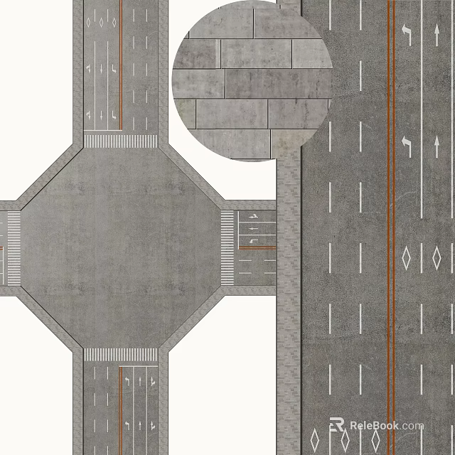 Municipal Road Design With Crossroad Lanes Circular Section And Traffic Markings 3d model 