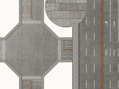 Municipal Road Design With Crossroad Lanes Circular Section And Traffic Markings 3d model