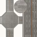 Municipal Road Design With Crossroad Lanes Circular Section And Traffic Markings