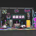 Trendy Fun Graffiti Photo Spot with Neon Lights and Colorful Decorations