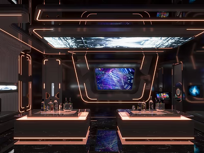 Hi tech KTV Room With Neon Lights Bar Counters And Screens 3d model