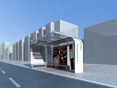 Modern Bus Station With Transparent Roof And Billboard In Urban Setting 3d model