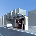 Modern Bus Station With Transparent Roof And Billboard In Urban Setting