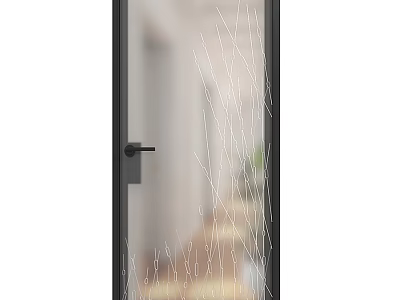 Modern Swing Door With Glass Panel Black Frame And White Line Patterns 3d model