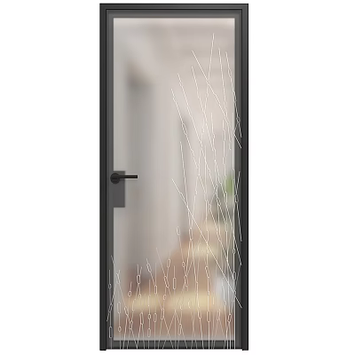 Modern Swing Door With Glass Panel Black Frame And White Line Patterns 3d model