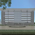 Modern Office Building With Glass Curtain Walls Stone Exterior Walls Spacious Entrance And Plaza Greenery