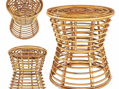 Rattan Side Tables Three Sizes Woven Design Rounded Top Living Room Decor 3d model