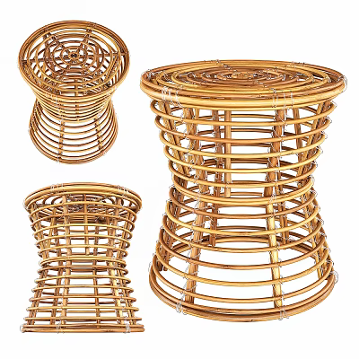 Rattan Side Tables Three Sizes Woven Design Rounded Top Living Room Decor 3d model