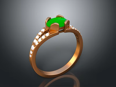Elegant Gold Ring With Green Heart Shaped Gemstone And Diamond Accents 3d model