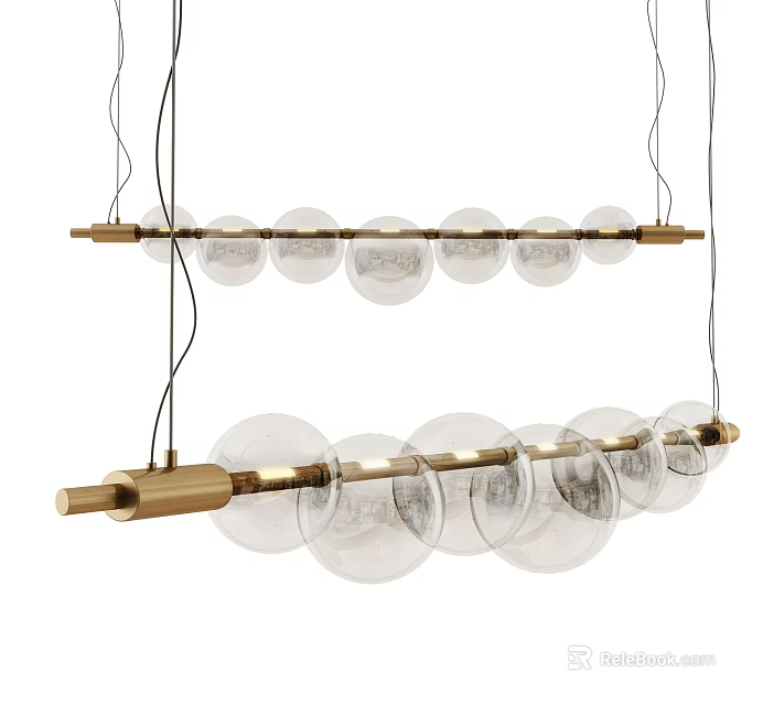 Modern Linear Chandelier With Brass Frame And Glass Globes For Interior Design 3d model 