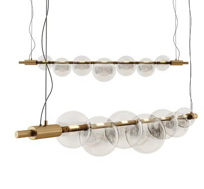 Modern Linear Chandelier With Brass Frame And Glass Globes For Interior Design 3d model