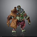 3D Orc Character Design With Colorful Hat Orange Cloak Green Skin And Red Pants