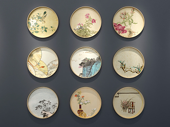 New Chinese Style Round Frame Painting 3d model