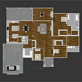 Cartoon Scene of House Floor Plan with Multiple Rooms Living Room Bedroom Garage and Car