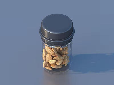 Glass Jar With Black Lid Filled With Roasted Nuts On Gray Background 3d model