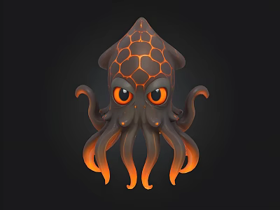 Cartoon Octopus 3D Model With Glowing Tentacles And Big Eyes 3d model