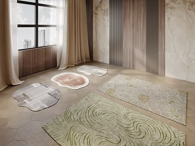 Square Rug In Modern Living Room With Windows And Curtains 3d model