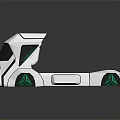 Futuristic Car Featuring Geometric Design Silver Body And Green Accents On Reflective Surface